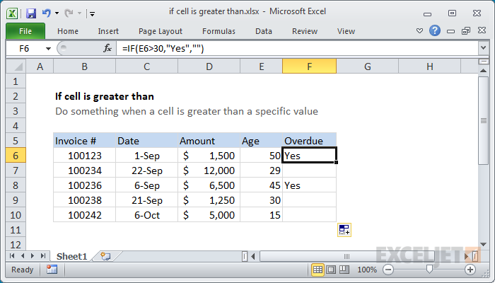 Excel Formula If Cell Is Greater Than Exceljet 1731